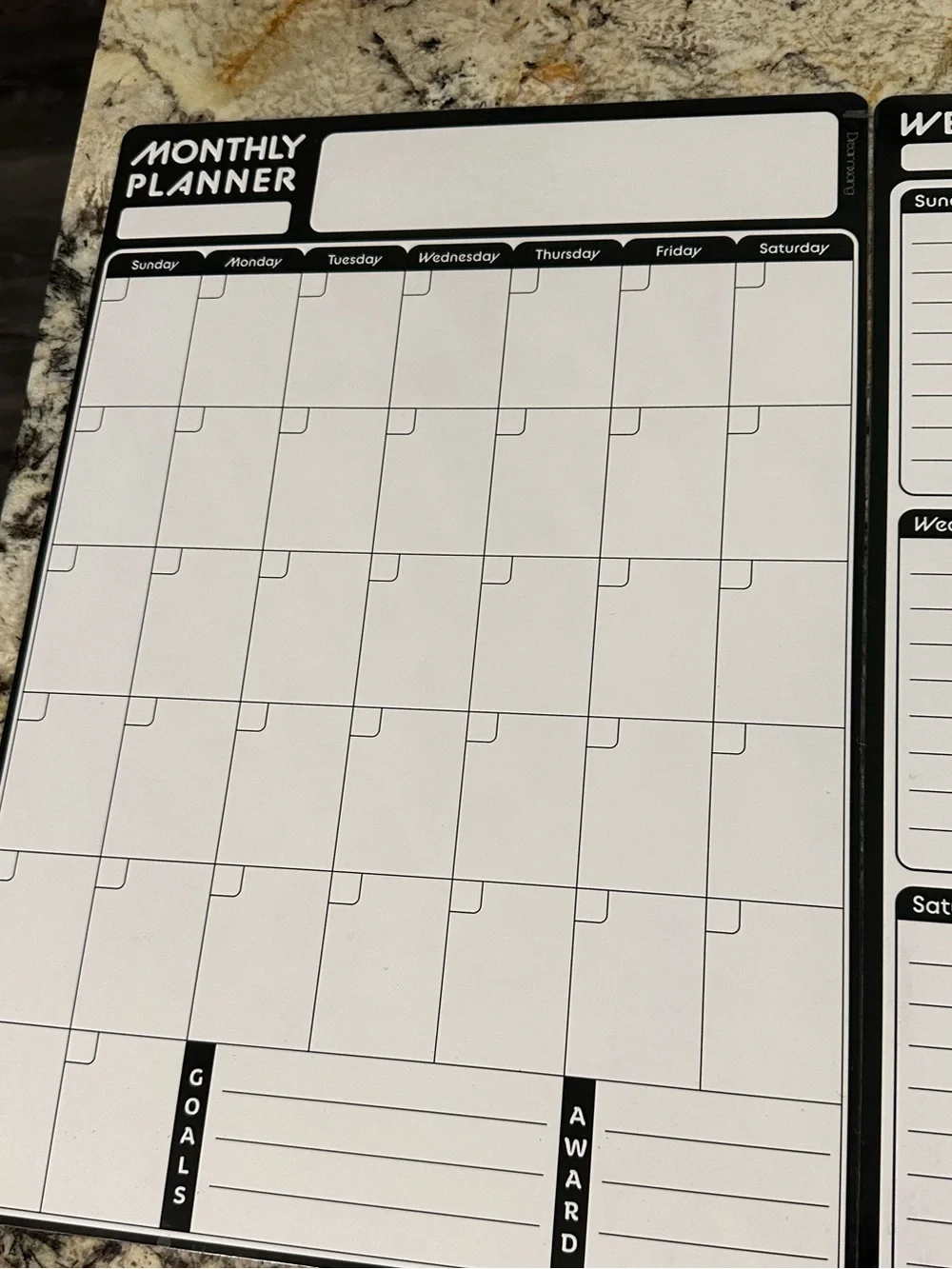 Magnetic Planner Set - Black & White Monthly, Weekly & Daily Boards
